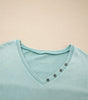 Mist Blue Mineral Wash Exposed Seam Buttoned V Neck Pullover Top Markonline