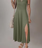 Four Leaf Clover Sleeveless Scoop Neck Flared Split Midi Dress Markonline