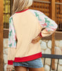 Beige Bowknot Printed Patchwork Raglan Sleeve Colorblock Edge Top Dear-Lover Dropshipping