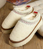 White Embroidered Sherpa Plush Thick Sole Winter Slippers Dear-Lover Dropshipping