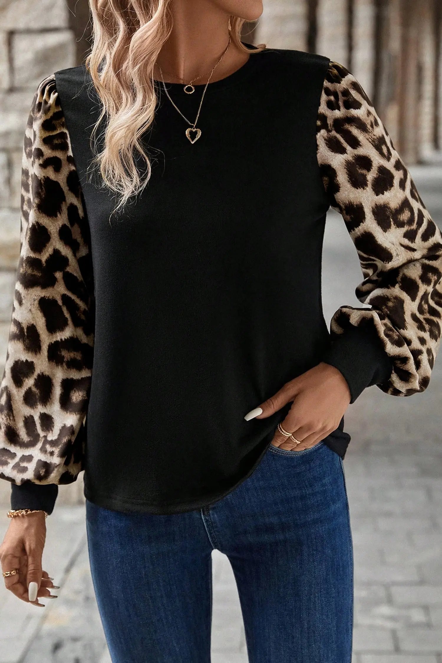 Khaki Leopard Puff Sleeve Patchwork Top Dear-Lover Dropshipping