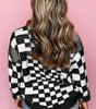 Black Checkered Print Drop Shoulder Round Neck Sweater Dear-Lover Dropshipping