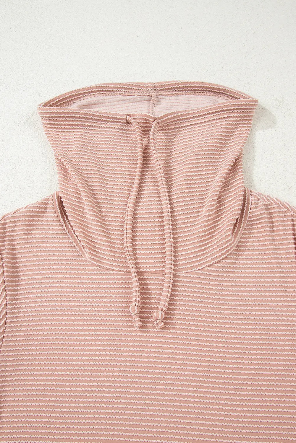 Pale Chestnut Horizontal Twist Ribbed Drawstring Cowl Neck Knit Top Markonline