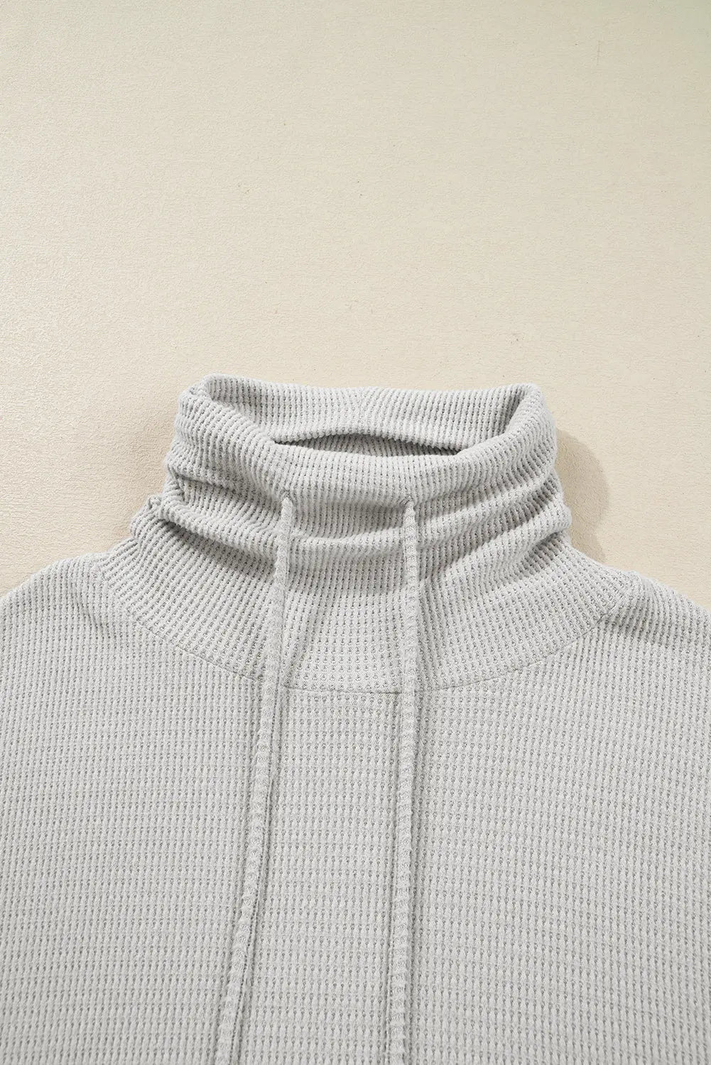 Light Grey Textured Knit Drawstring Cowl Neck Oversize Top with Side Slits Dear-Lover Dropshipping