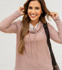 Pale Chestnut Horizontal Twist Ribbed Drawstring Cowl Neck Knit Top Markonline