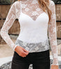 White Sheer Floral Lace Mesh Mock Neck Long Sleeve Top Dear-Lover Dropshipping