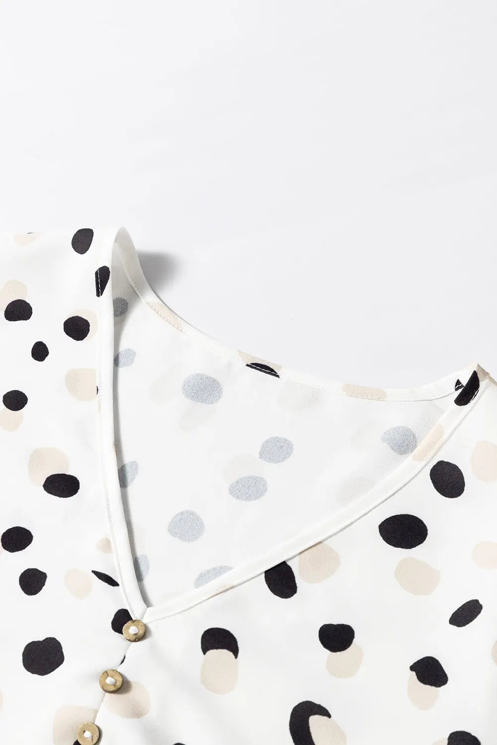White Polka Dot Print Button Front V Neck Blouse Dear-Lover Dropshipping