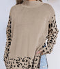 Khaki Leopard High Neck Side Slit Oversized Sweater Dear-Lover Dropshipping