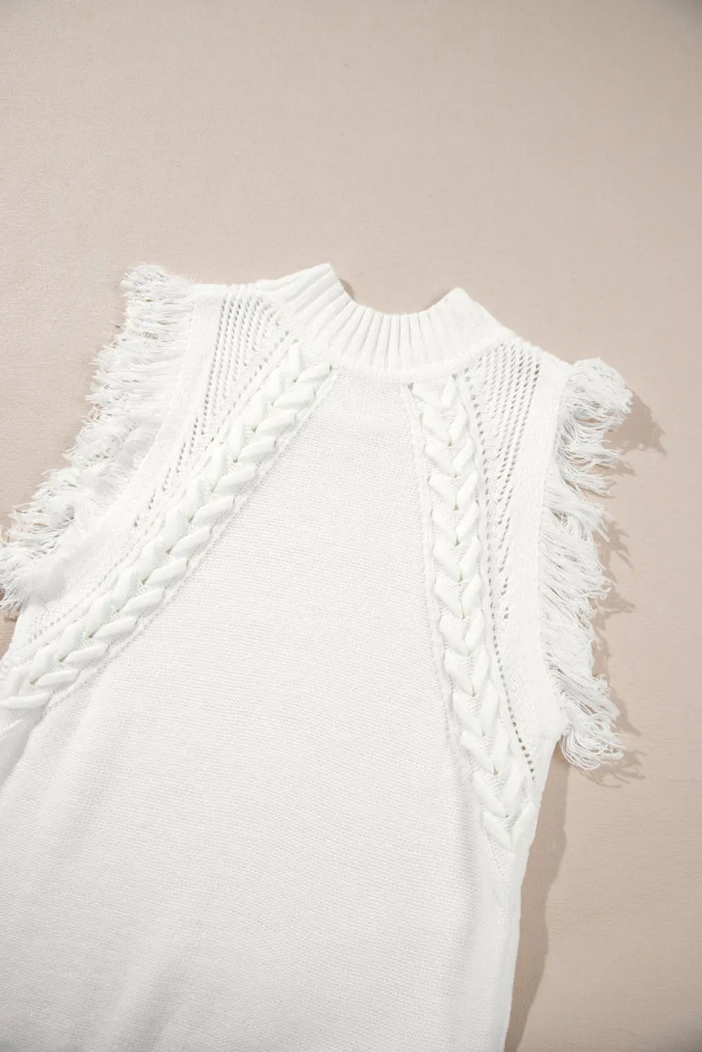 White Woven Tasseled Sleeveless Mock Neck Sweater Vest Dear-Lover Dropshipping