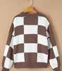 Dark Brown Checkered Bishop Sleeve Sweater Dear-Lover Dropshipping