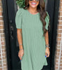 Mint Green Corded Knit Crew Neck Puff Sleeve Shift Mini Dress Markonline