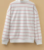 Fiery Red Zip V Neck Casual Stripe Print Drop Shoulder Long Sleeve Top Markonline