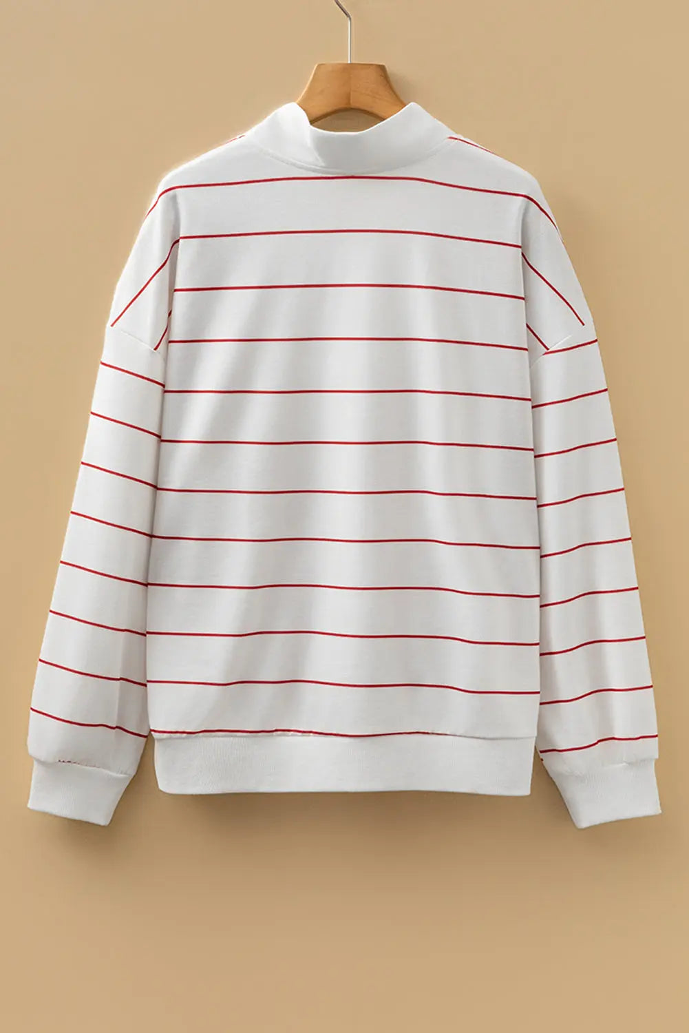 Fiery Red Zip V Neck Casual Stripe Print Drop Shoulder Long Sleeve Top Markonline