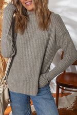Gray Morn Ribbed High Neck Knitted Pullover Top Markonline