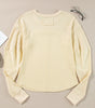 Beige Thermal Knit Patchwork Exposed Seam Long Sleeve Top Markonline
