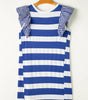 Sky Blue Stripe Contrast Ruffled Sleeve T-shirt Dress Markonline