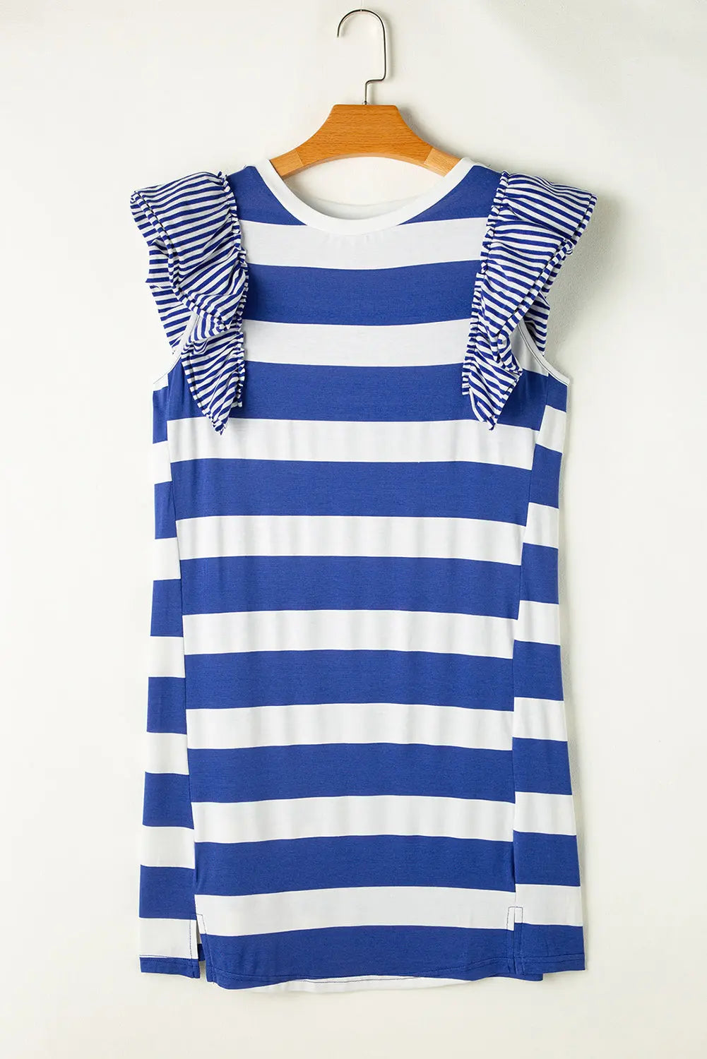 Sky Blue Stripe Contrast Ruffled Sleeve T-shirt Dress Markonline