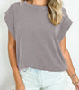 Gray Twisted Rib Wide Sleeve Crew Neck T Shirt Markonline