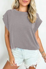 Gray Twisted Rib Wide Sleeve Crew Neck T Shirt Markonline