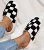 Black Checkered Print Fuzzy Slip On Winter Slippers Dear-Lover Dropshipping