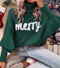 Blackish Green Merry Letter Embroidered High Neck Sweater Dear-Lover Dropshipping