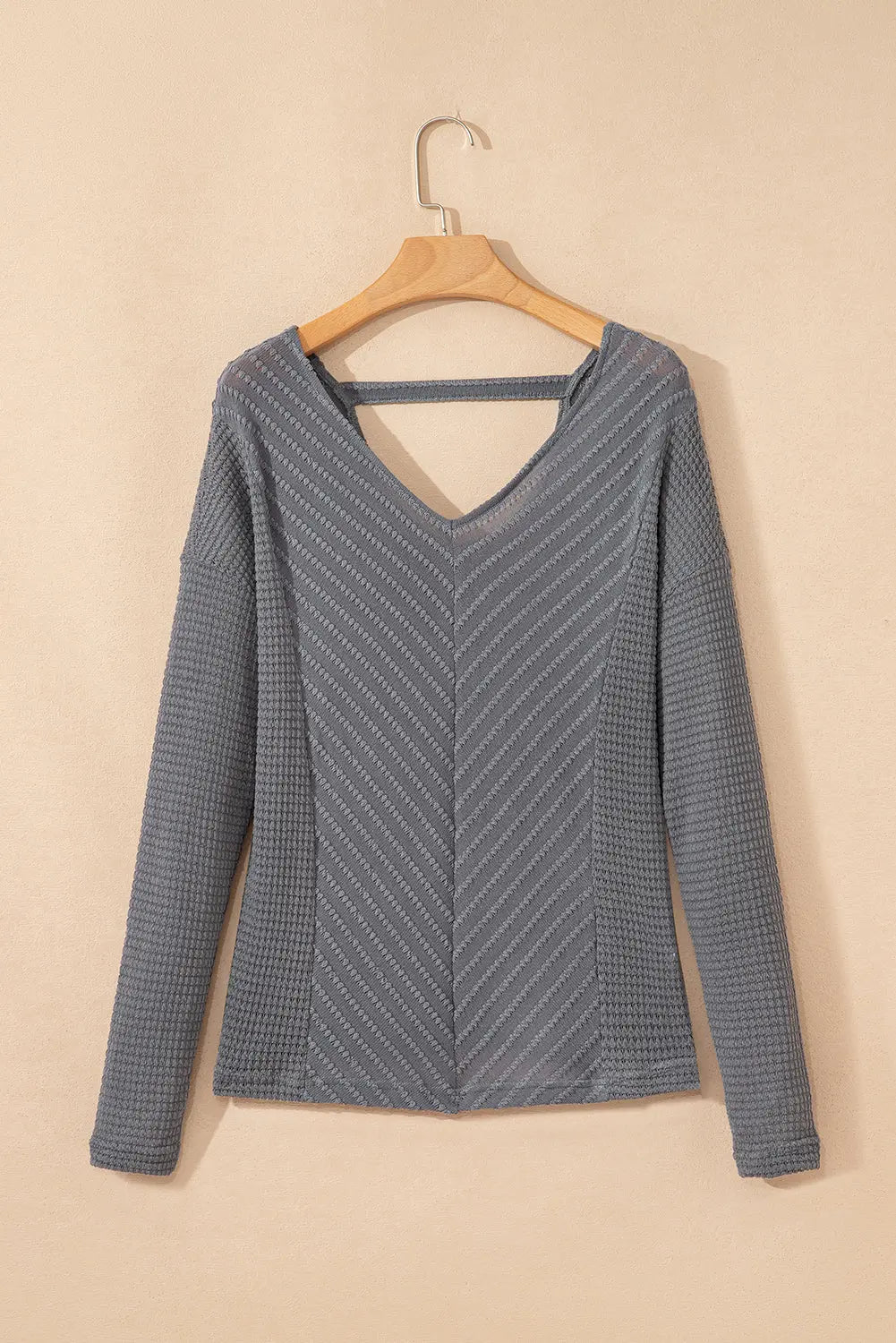 Sleet V Neck Chevron Texture Patchwork Long Sleeve Knit Top Dear-Lover Dropshipping
