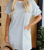 White Stripe Ruffled Short Sleeve Crew Neck T Shirt Shift Mini Dress Markonline