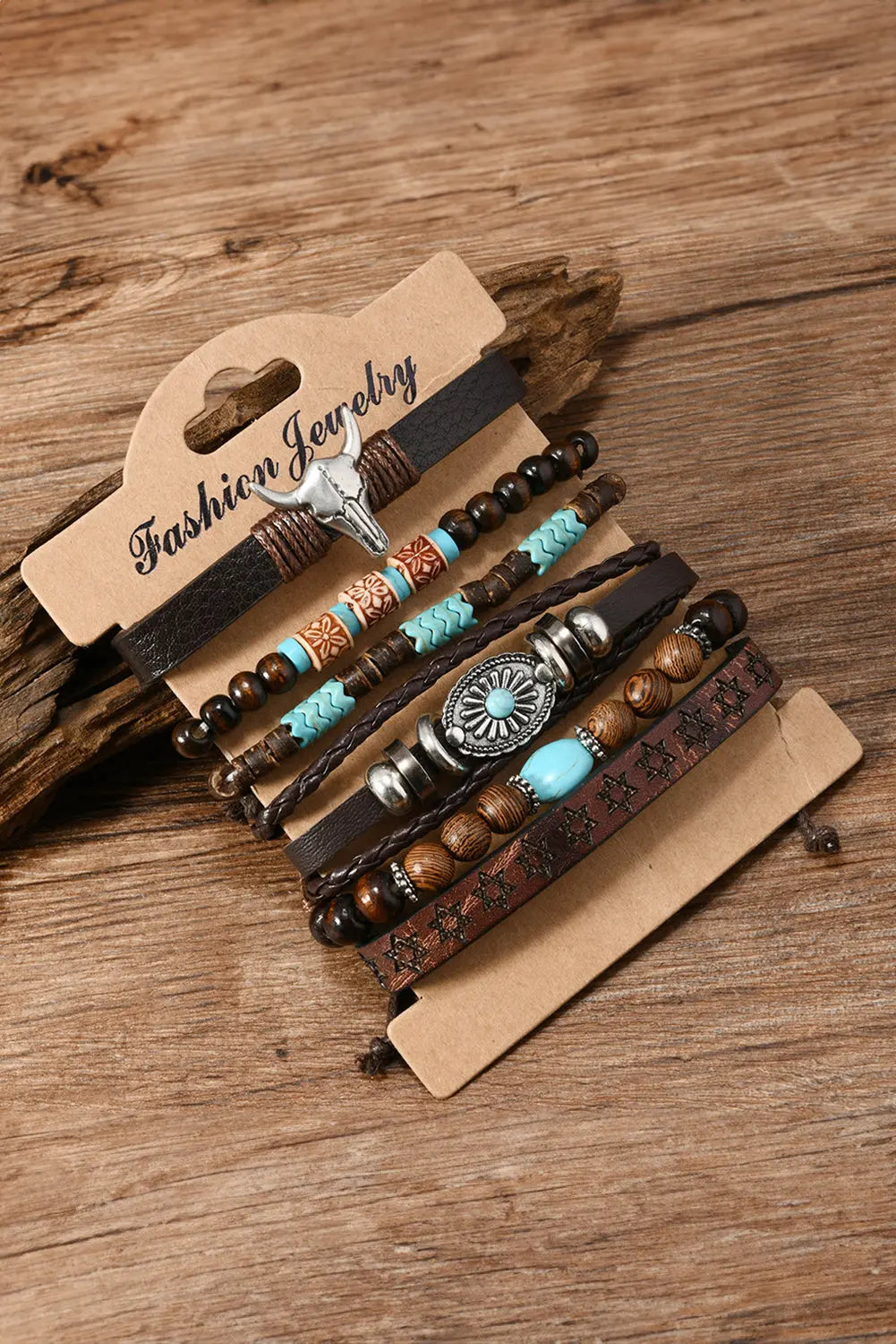 Chestnut 6 Piece Western Bull Skull Turquoise Beading Bracelet Dear-Lover Dropshipping
