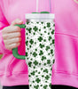 Dark Green Clover Print Thermos Cup with Handle 40oz Dear-Lover Dropshipping