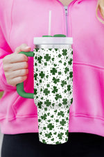 Dark Green Clover Print Thermos Cup with Handle 40oz Dear-Lover Dropshipping