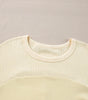 Beige Thermal Knit Patchwork Exposed Seam Long Sleeve Top Markonline