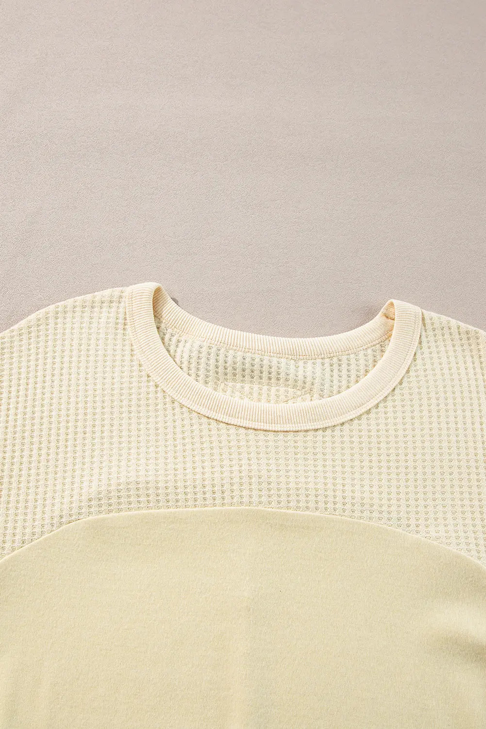 Beige Thermal Knit Patchwork Exposed Seam Long Sleeve Top Markonline