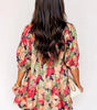 Green Floral Print Frilled Collar V Neck Half Sleeve Mini Dress Markonline