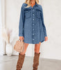 Blue Beau Chest Pocket Raw Hem Denim Loose Shirt Dress Markonline