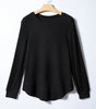 Black Ribbed Texture Round Neck Long Sleeve Rounded Hem Knit Top Markonline