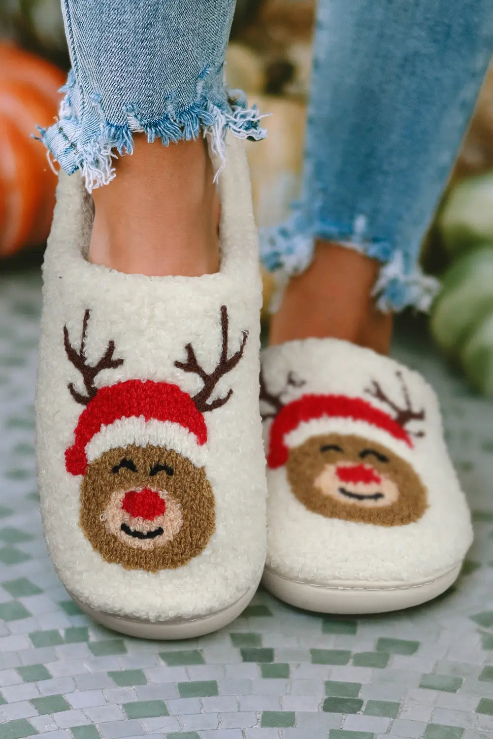 White Christmas Deer Home Indoor Plush Slippers Dear-Lover Dropshipping