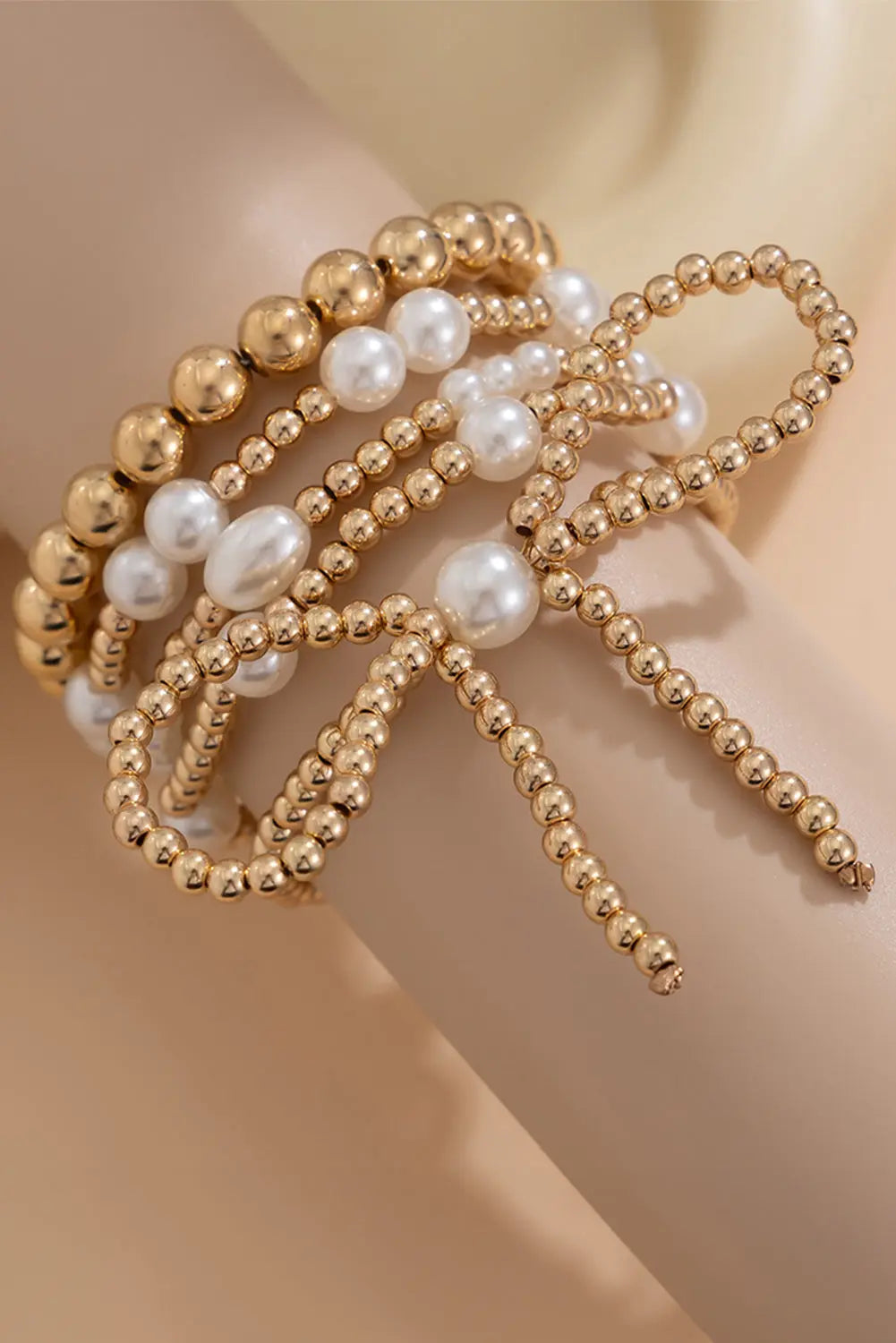 Gold Bow Knot Pearl Beaded Multi Layered Bracelet Set Dear-Lover Dropshipping