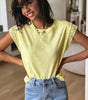 Yellow Cream Lace Patchwork Cap Sleeve Round Neck T Shirt Markonline