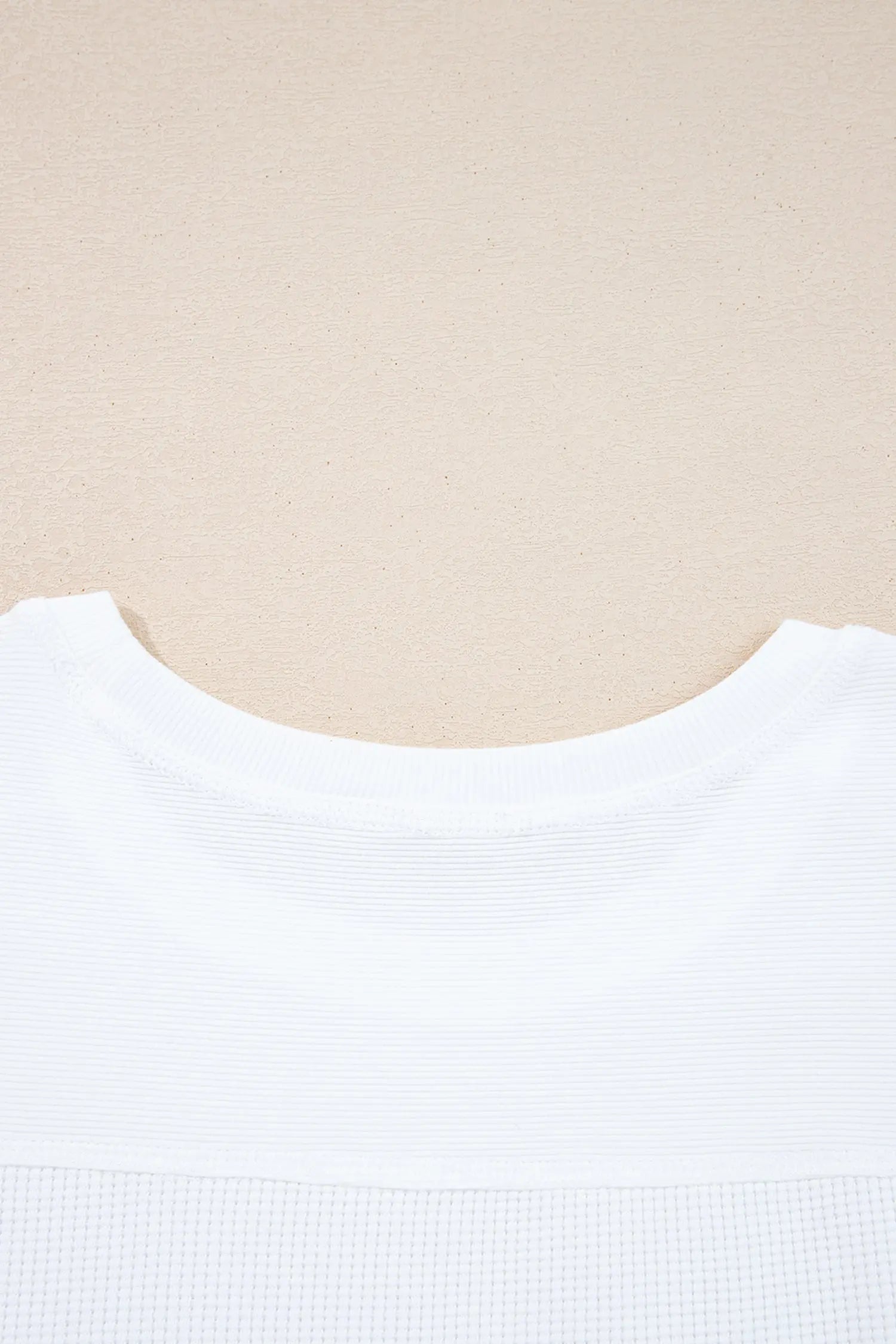 White Solid Color Waffle Ribbed Patchwork Dolman Sleeve Oversize Knit Top Markonline