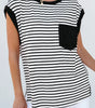 Black Stripe Chest Pocket Patch Round Neck Tank Top Dear-Lover Dropshipping
