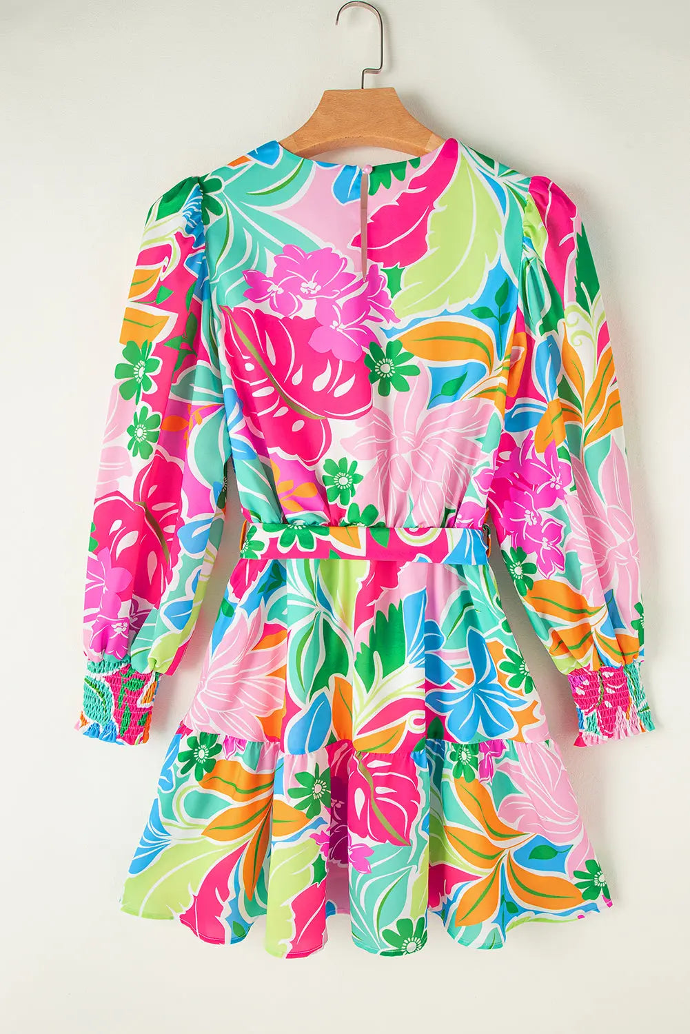 Green Multicolor Botanical Bubble Sleeve Mini Dress Markonline