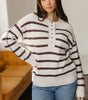 Brown Stripe Ribbed Henley Drop Shoulder Slouchy Sweater Dear-Lover Dropshipping