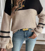 Parchment Color Block Knit Striped Sleeve Detail Casual Sweater Dear-Lover Dropshipping