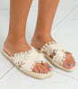 Beige Tassel Woven Crossed Straps Flat Slippers Dear-Lover Dropshipping