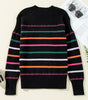 Black Colorful Striped Ribbed Trim Sweater Dear-Lover Dropshipping
