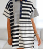 Black Stripe Half Placket Polo T Shirt Dress Markonline