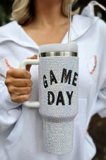 White GAME DAY Rhinestone Handle Large Tumbler 40oz Dear-Lover Dropshipping