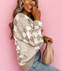 Khaki Checkered Print Drop Shoulder Round Neck Sweater Dear-Lover Dropshipping