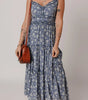 Blue Floral Spaghetti Strap Frilled V Neck Tiered Midi Dress Markonline