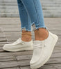 White Solid Ribbed Criss Cross Slip On Casual Shoes Markonline